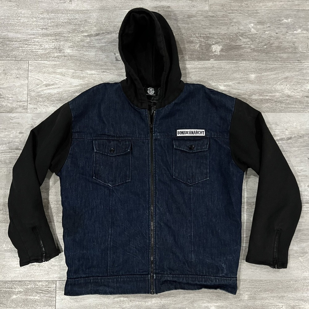 Sons Of Anarchy Denim Jacket With Hood SOA Highway Reaper Full Zip Size Large